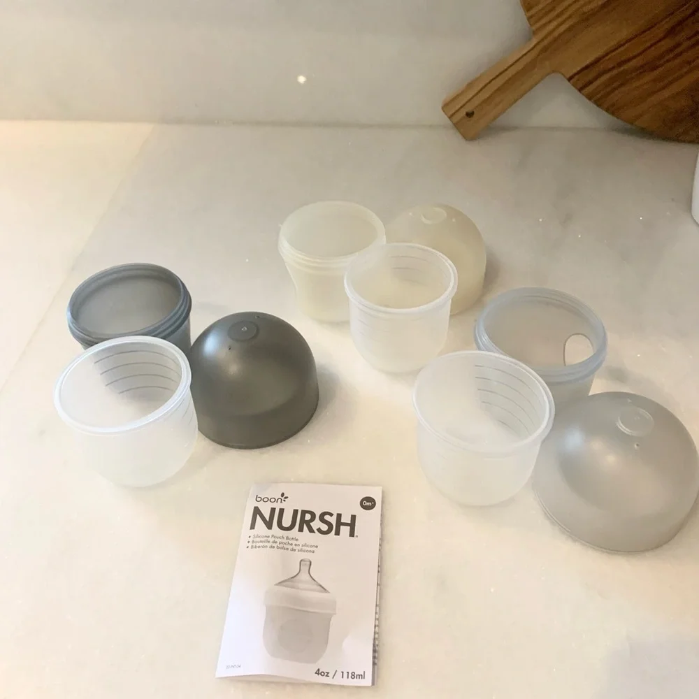 Boon Nursh Baby Bottles- 3 New Bottles (no nipples), Neutral Colors, Silicone - Picture 2 of 2
